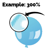 Raster artwork example at 300% zoom showing pixelation